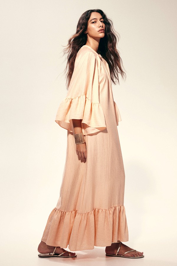 Frill-Trimmed Kaftan Dress