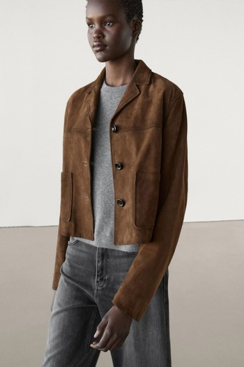 Short Suede Leather Jacket With Pocket Details from Massimo Dutti