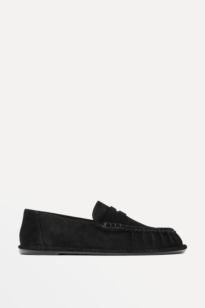 Gathered Split Leather Loafers from Massimo Dutti