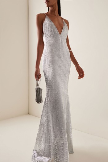 Textured Metallic Crepe Maxi Dress from Ilkyaz Ozel