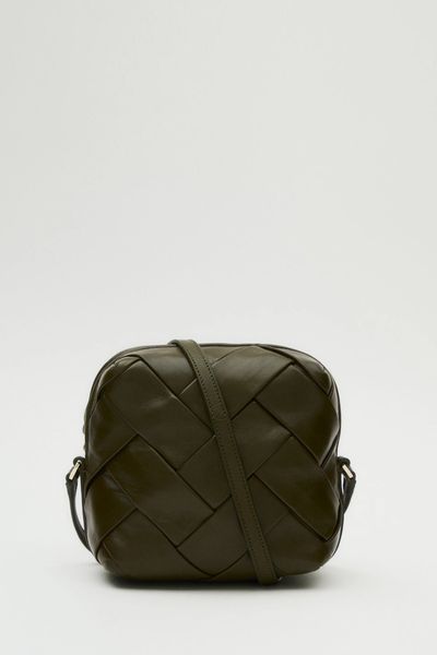 Woven Nappa Leather Crossbody Bucket Bag