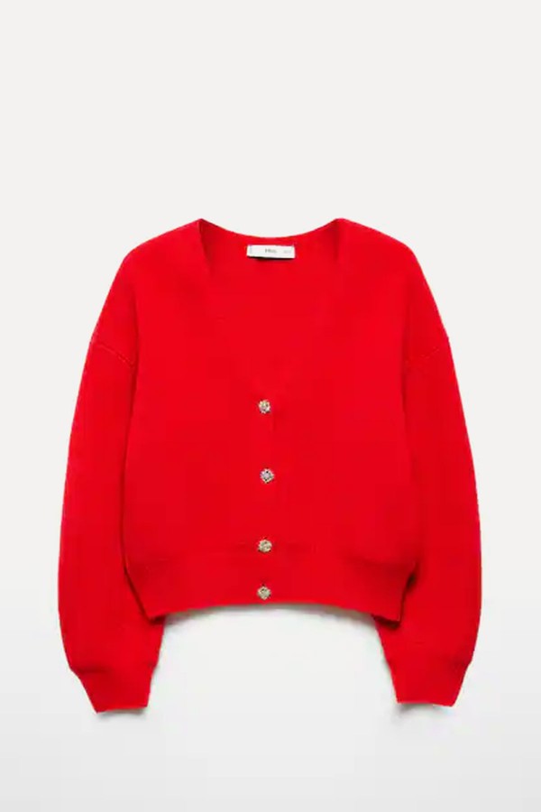 Knitted Cardigan With Jewel Button