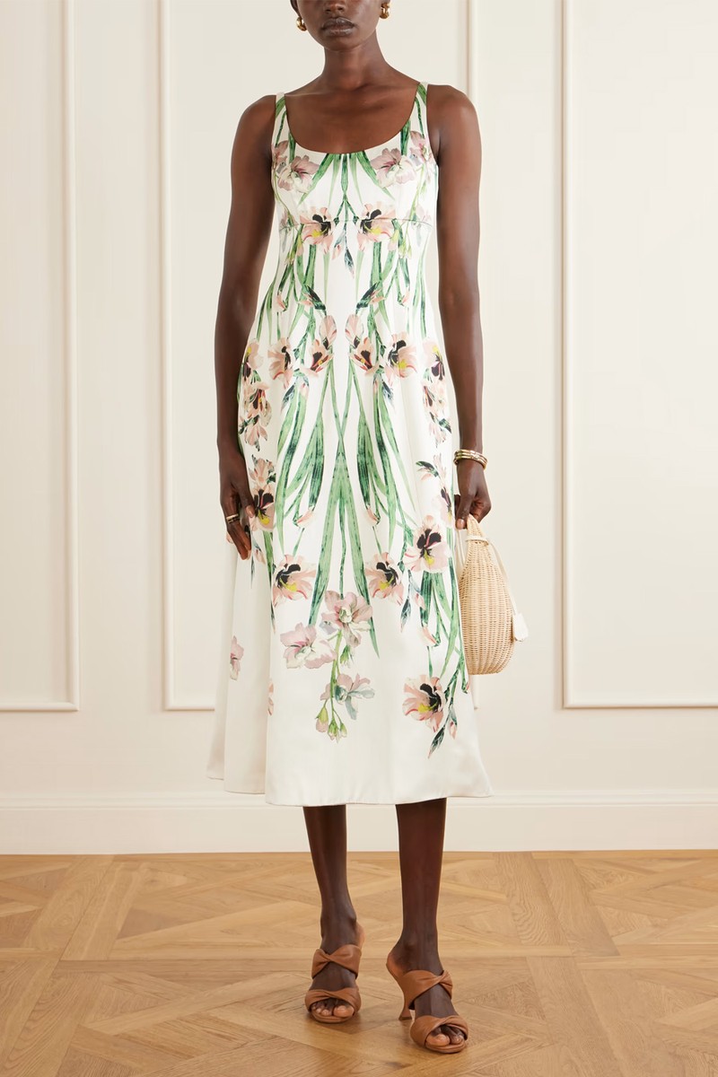 Duchess Floral-Print Satin Midi Dress from ERDEM