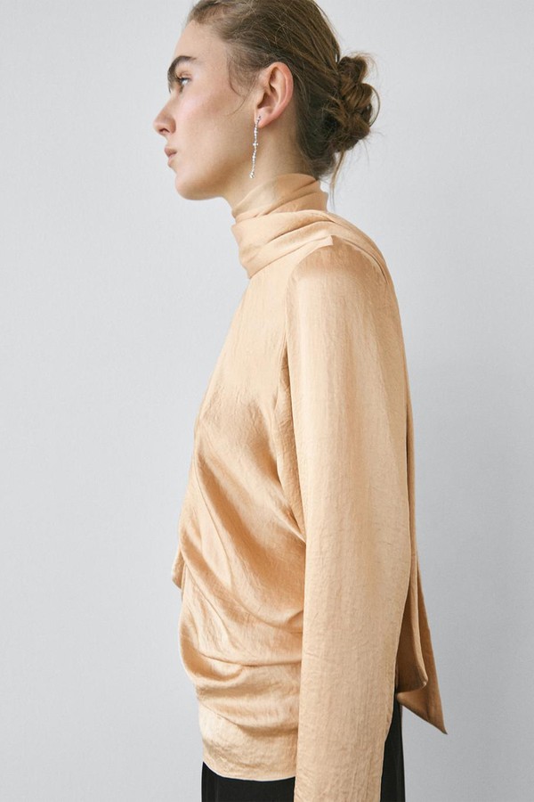 Flowing Satin Blouse With Tie Detail