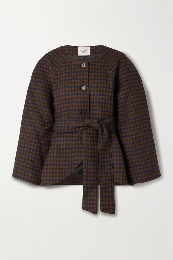 Beatrice Belted Checked Woven Jacket from Sea