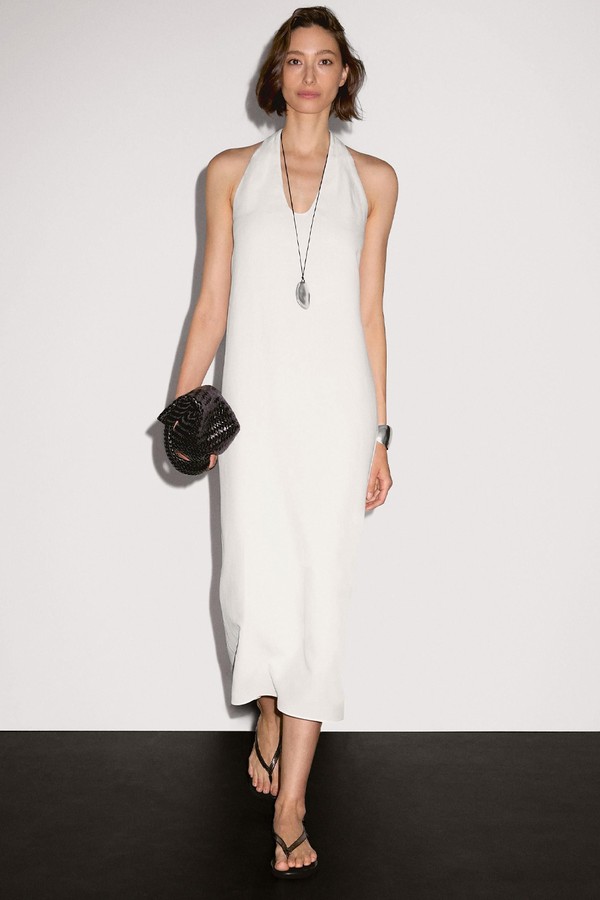 Long Flounce V-Neck Dress