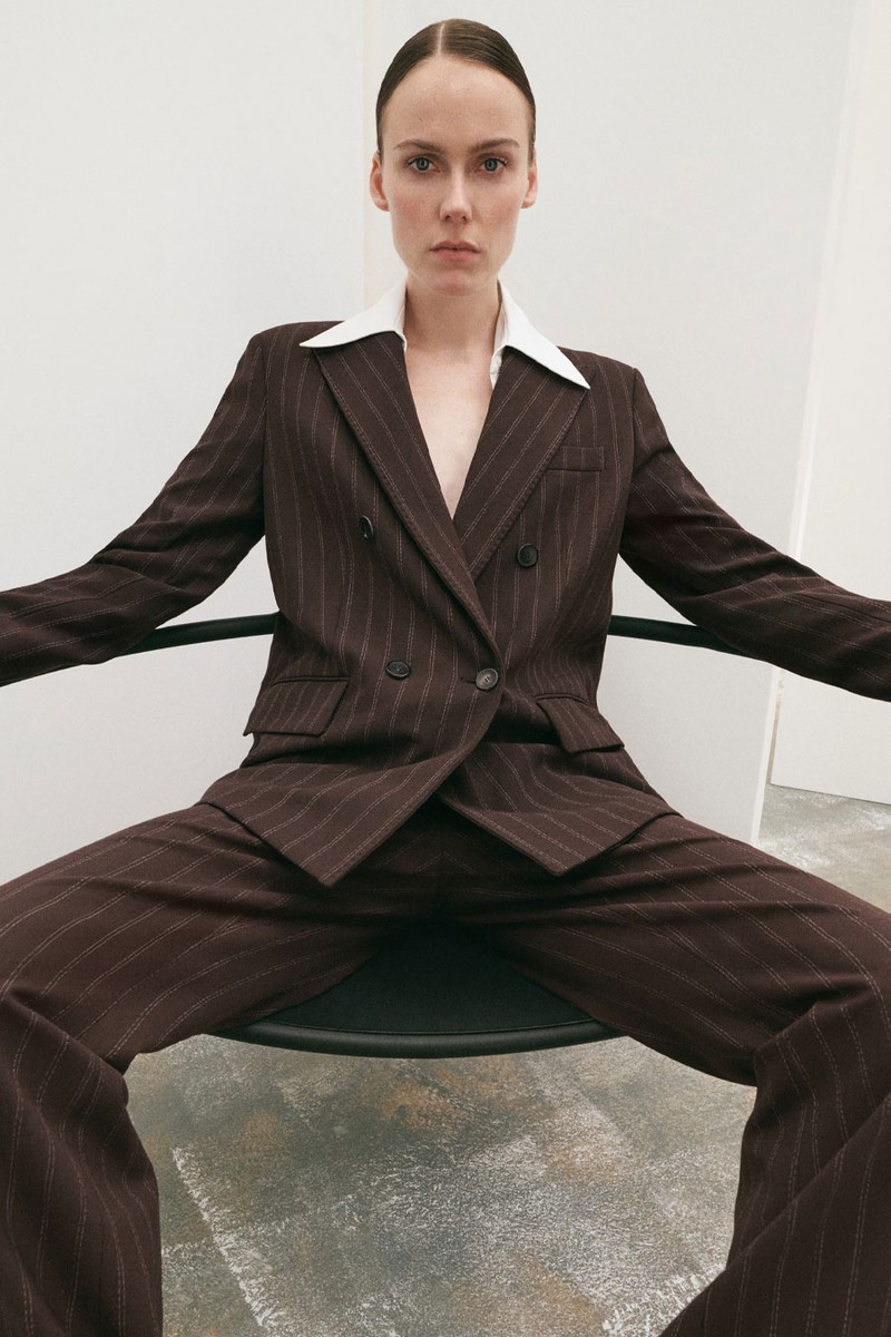 Double-Breasted Pinstripe Suit Jacket