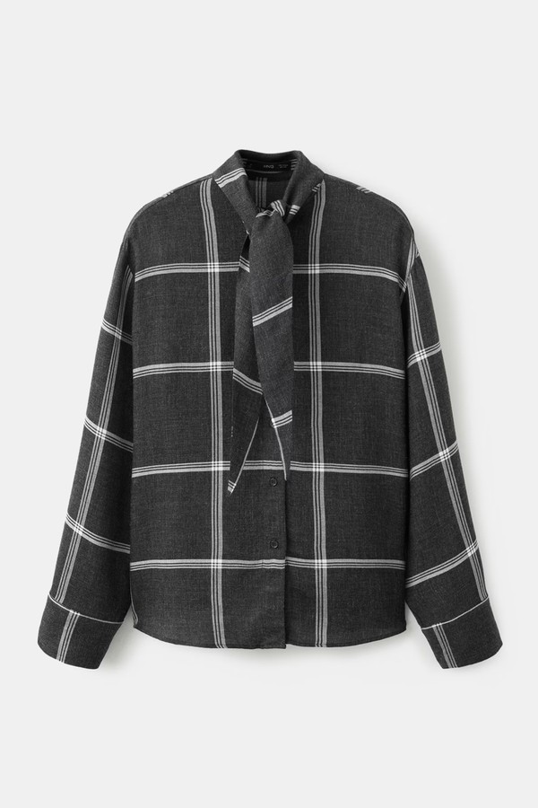 Blouse With Check Pattern & Foulard Collar