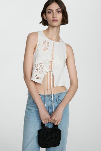 Openwork Detail Linen Top