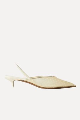 Irena Leather-Trimmed Polka-Dot Mesh Slingback Pumps from Neous