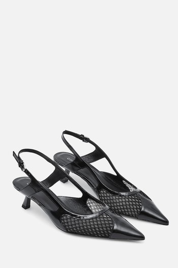 Pointed Mesh Slingback Kitten Heels