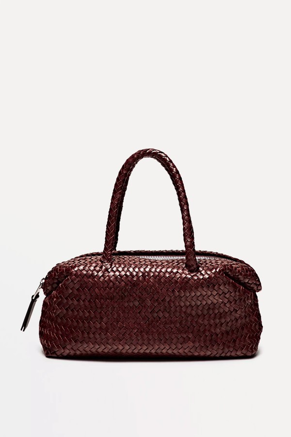 Small Woven Nappa Leather Satchel Bag
