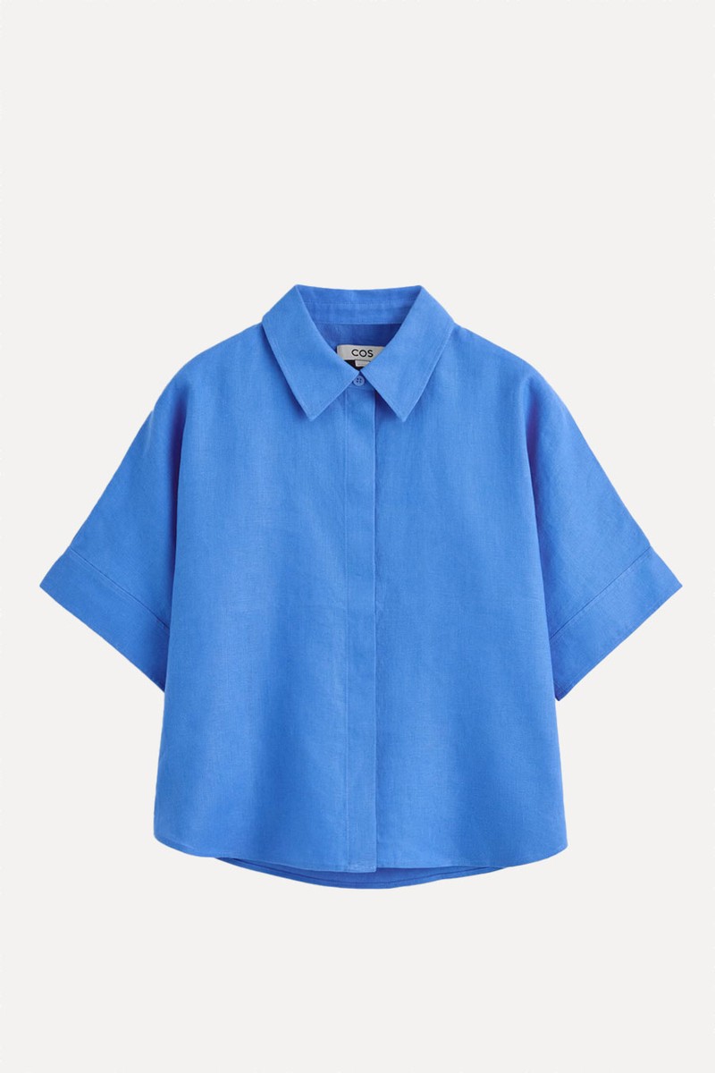Oversized Short-Sleeved Linen Shirt
