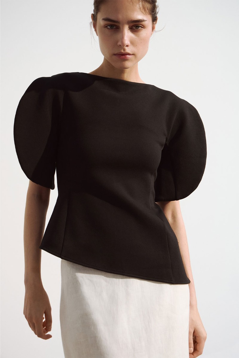 Volume-Sleeve Cotton-Blend Blouse from Lime