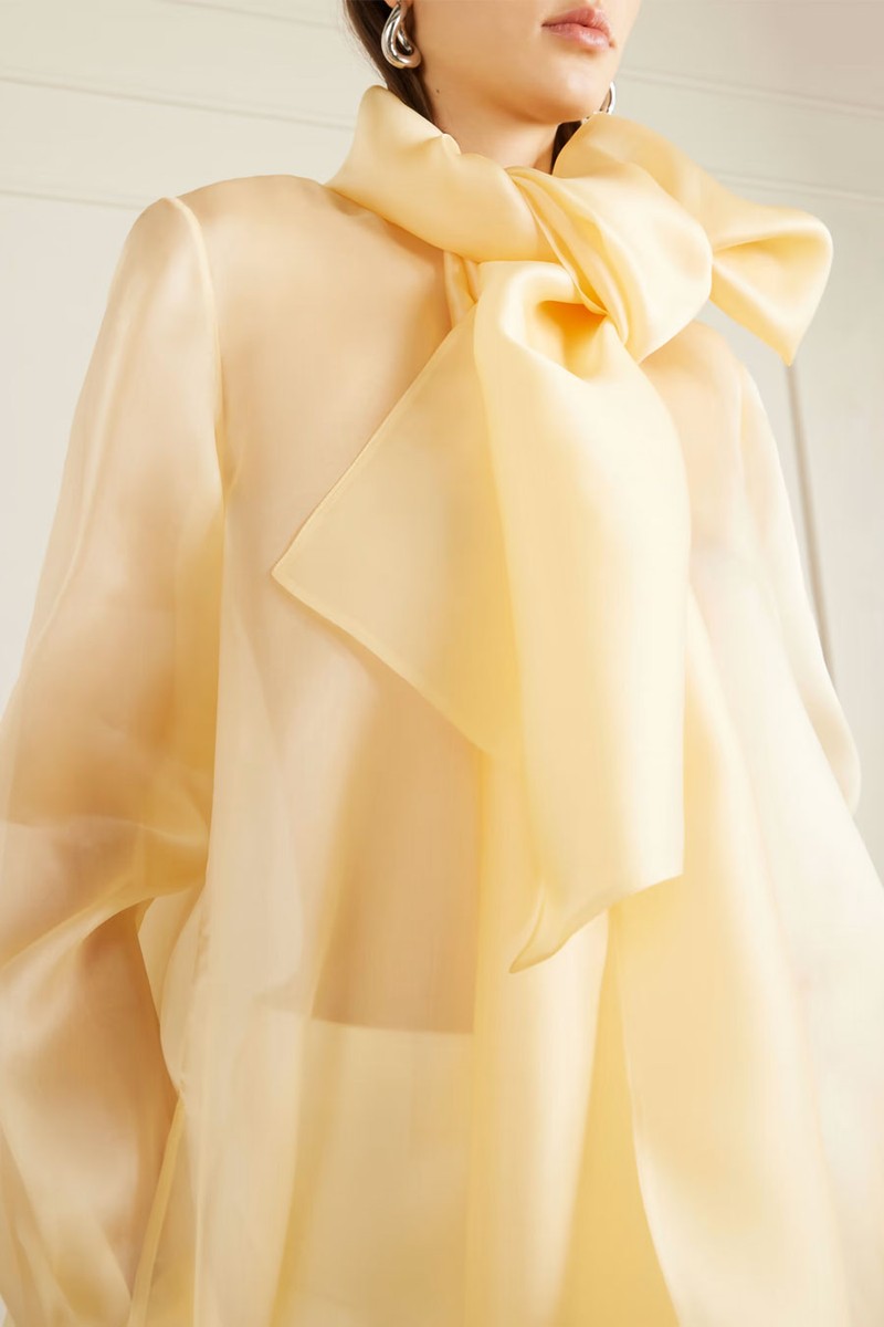 Bow-Embellished Silk-Organza Blouse from Another Tomorrow