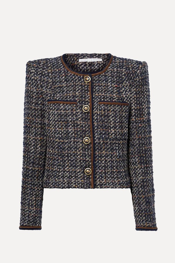 Lars Button-Embellished Metallic Tweed Jacket from Veronica Beard