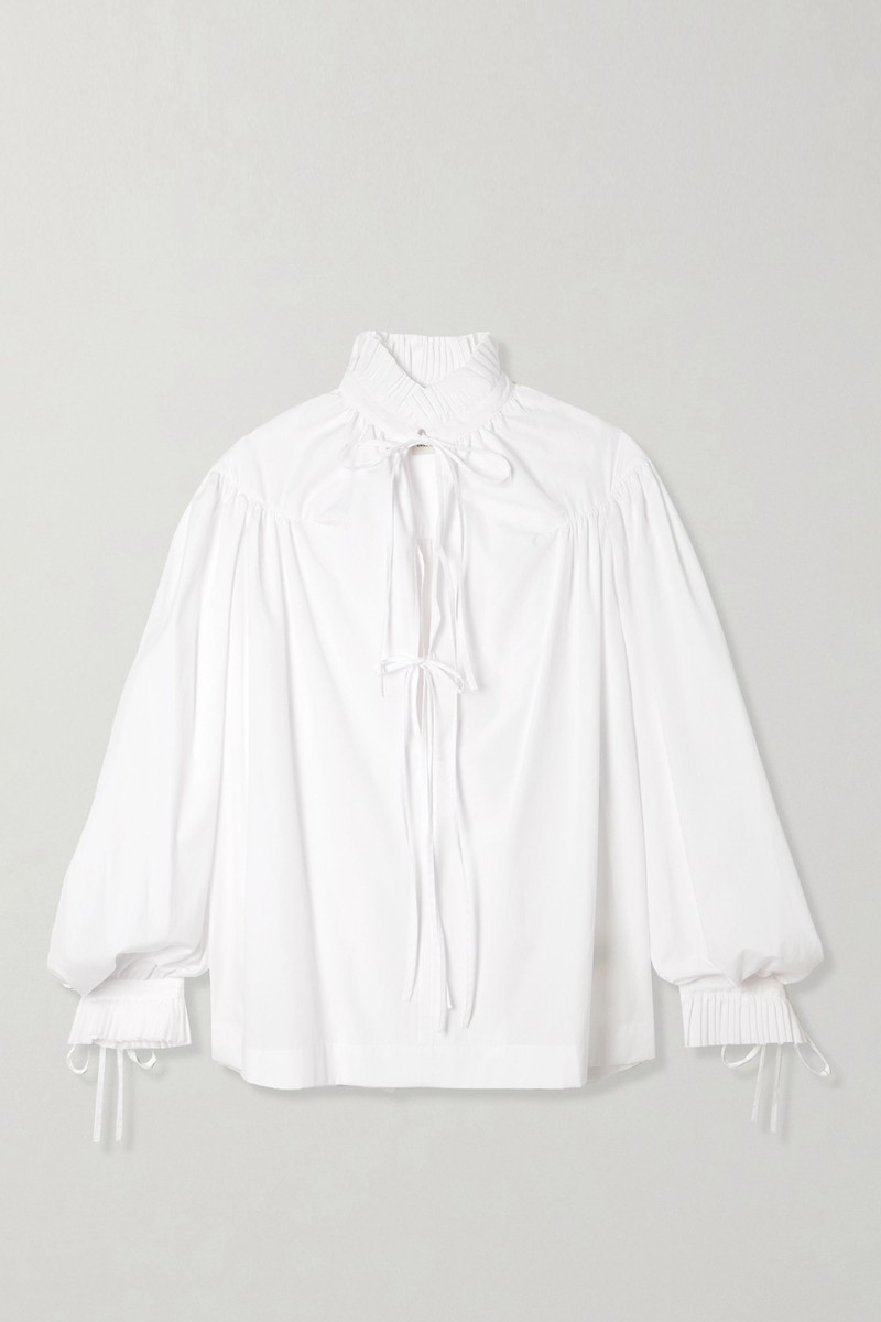 Tie-Detailed Ruffled Gathered Cotton-Poplin Blouse from Dries Van Noten