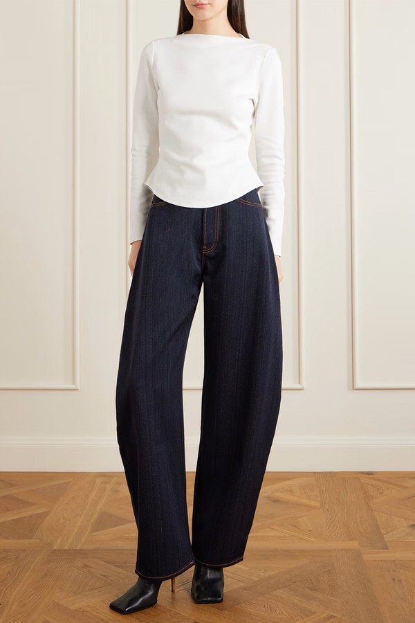 Denim High-Rise Barrel-Leg Jeans from Alaïa