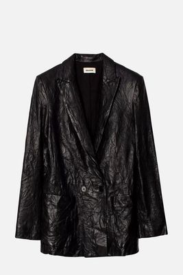 Visko Double-Breasted Creased-Leather Jacket from Zadig & Voltaire