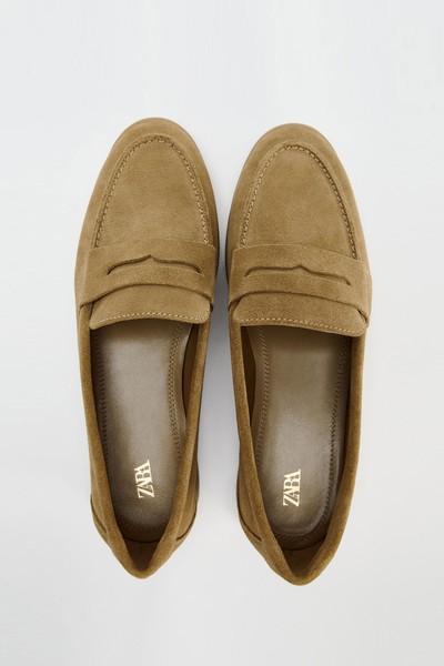 Split Suede Penny Loafers