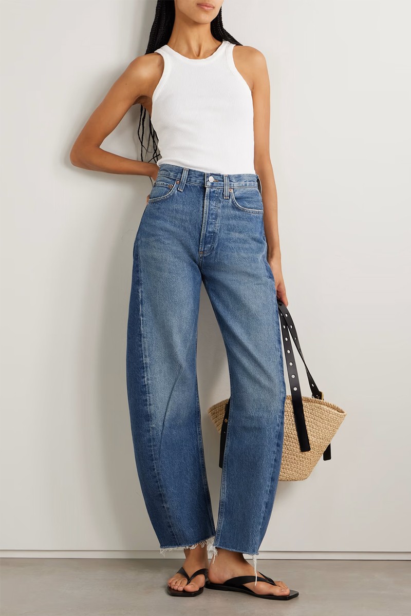 Luna Frayed High-Rise Barrel-Leg Jeans from Agolde