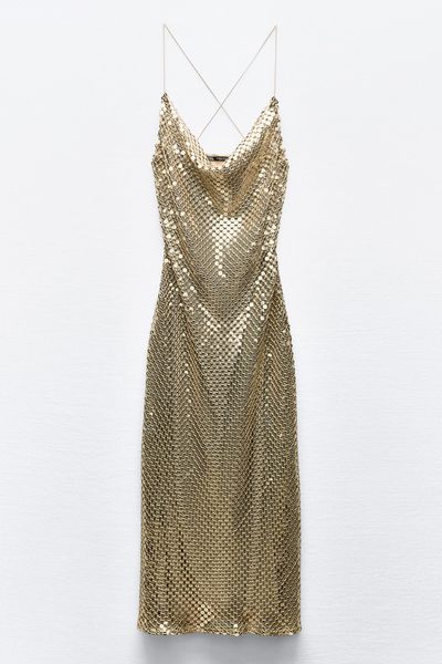 Slip Midi Dress With Golden Mesh from Zara