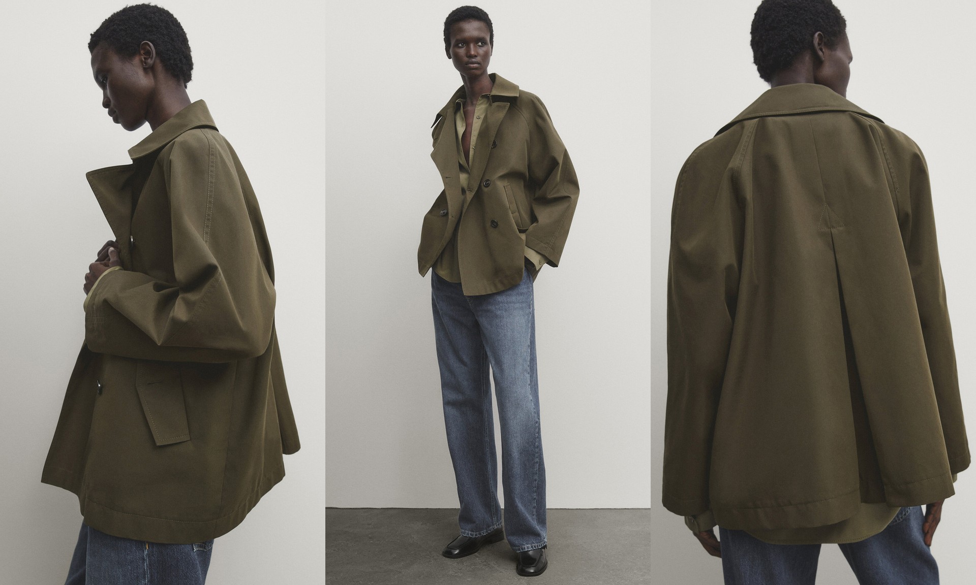 Short Trench Coat With Black Pleat, AED 949 | Massimo Dutti