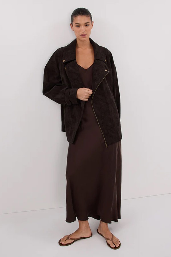 Oakland Choc Oversized Faux Suede Jacket from DIISH