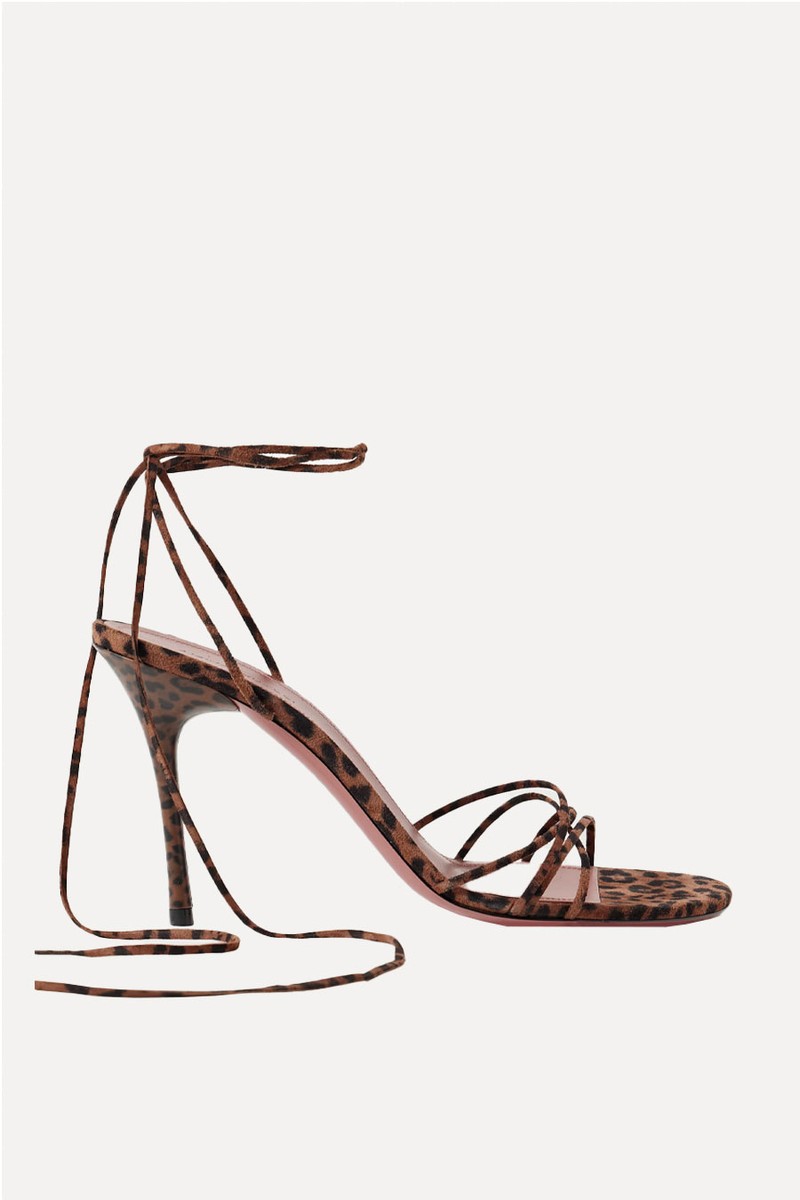 Lori Lace-Up Leopard-Print Suede Sandals from Amina Muaddi