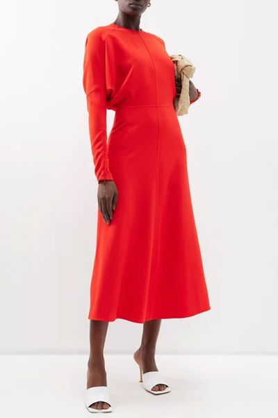 Dolman-Sleeve Cady Midi Dress from Victoria Beckham