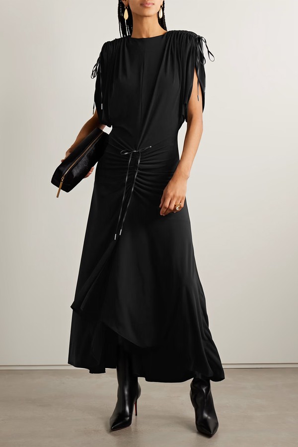 The Sienna Tie-Detailed Gathered Stretch-Jersey Maxi Dress from Brandon Maxwell