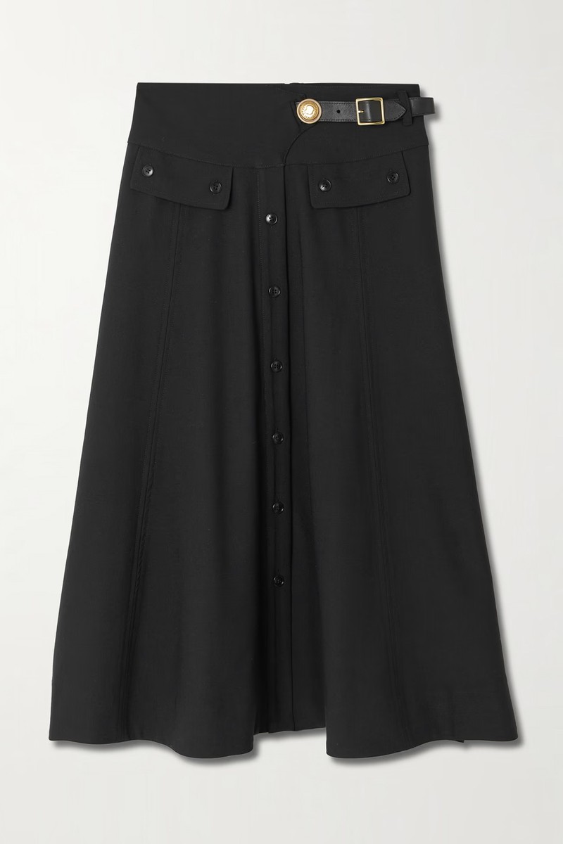 Kit Embellished Leather-Trimmed Woven Midi Skirt from Maison Mayle