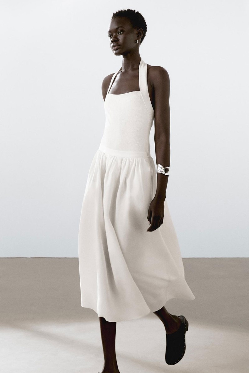 Flounce Linen Blend Midi Skirt