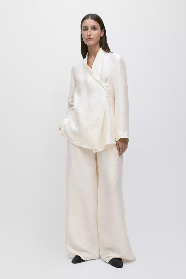 Linen Blend Kimono With Lapel Detail