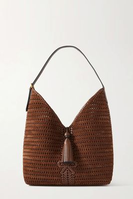 Neeson Tassel Leather-Trimmed Woven Suede Tote from Anya Hindmarch