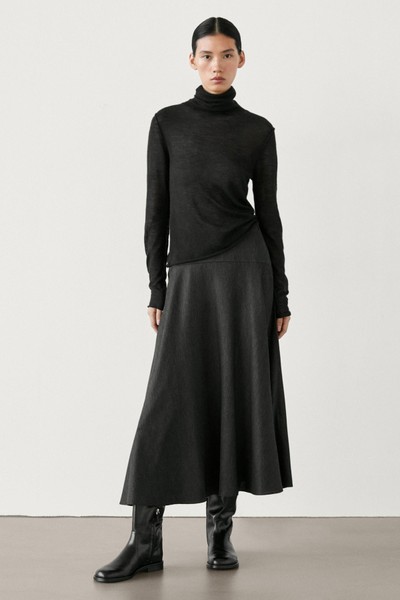 Flared Midi Skirt With Waist Detail from Massimo Dutti