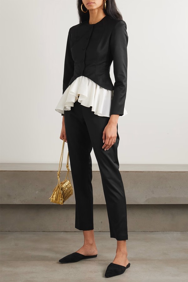 Ruffled Wool-Blend Twill & Plissé-Crepe Blazer from Abadia