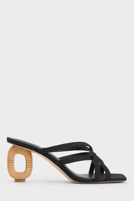 Linen Sculptural-Heel Strappy Mules from Charles & Keith