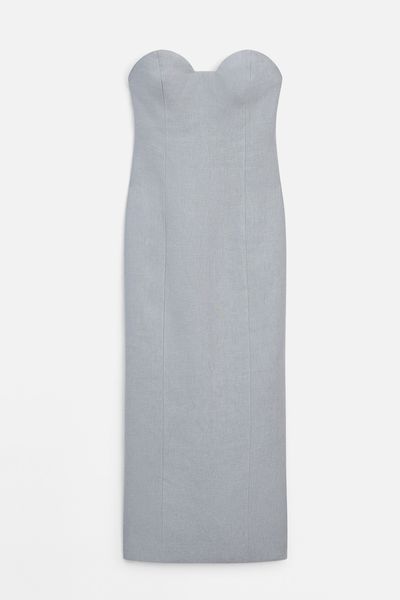 Linen Midi Dress With Sweetheart Neckline