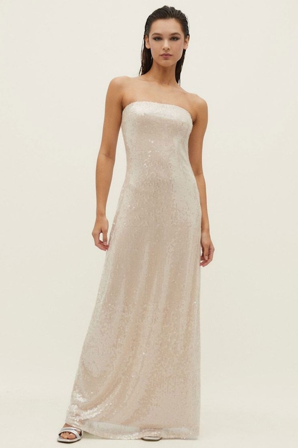 Long Sequinned Bandeau Dress from Stradivarius 