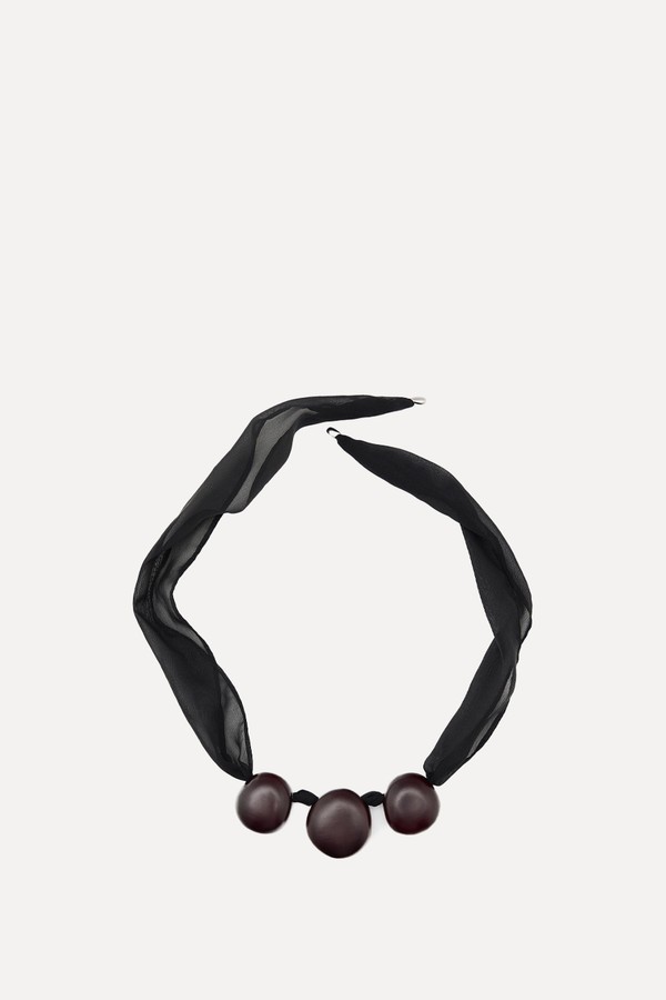 Fabric Pendant With Wooden Beads