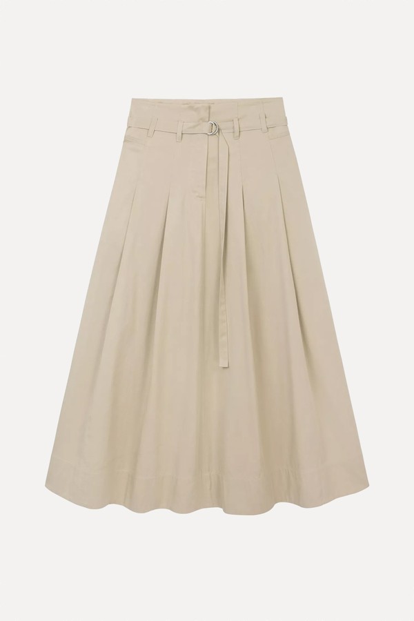 Belted-Waist High-Rise Cotton-Blend Midi Skirt from The White Company