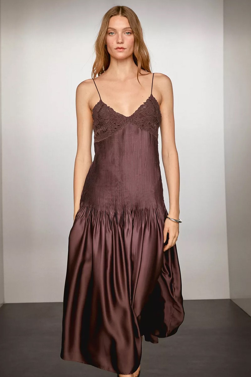 Flowing Satin Midi Dress With Straps