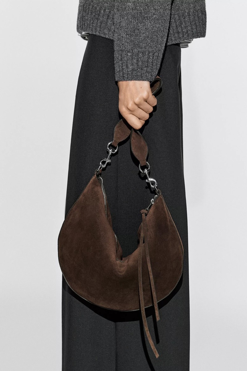 Split Leather Half-Moon Bag from Massimo Dutti