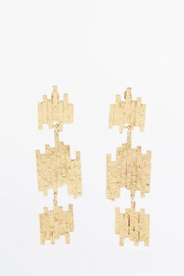 Gold-Plated Rough-Textured Long Earrings from Massimo Dutti