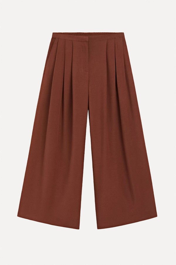 Wide-Leg Trousers With Darts & Elasticated Waistband