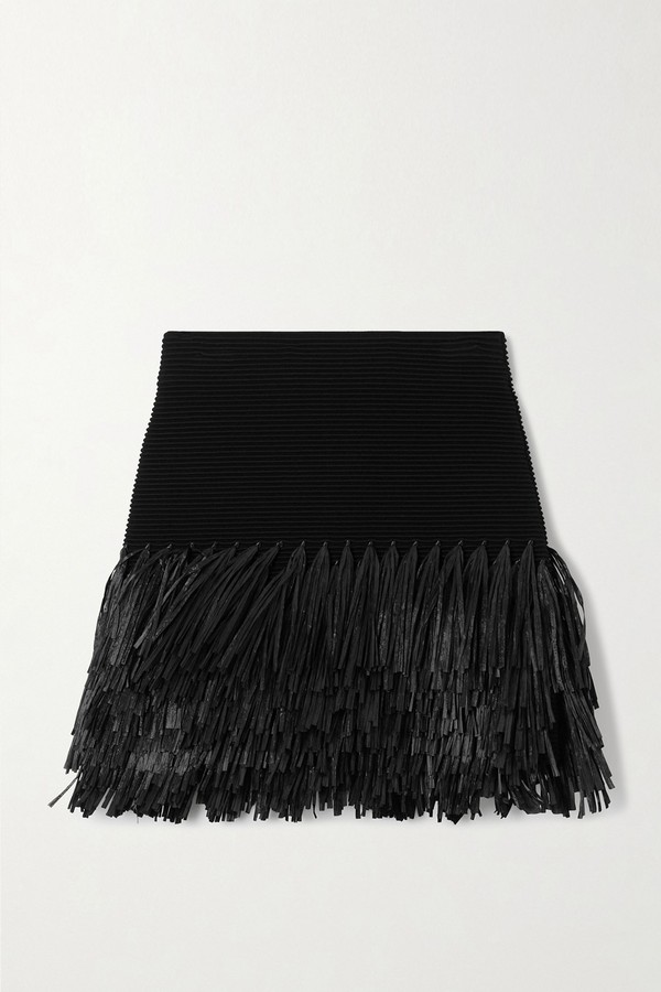 Agave Fringed Raffia-Trimmed Ribbed-Knit Mini Skirt from AJE.