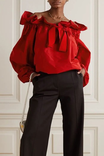 Cotton-Blend Grosgrain-Trimmed Taffeta Blouse from Patou