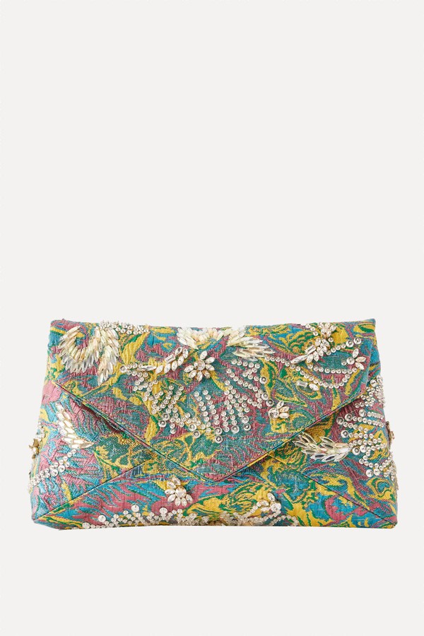 Embellished Floral-Jacquard Clutch from Dries Van Noten