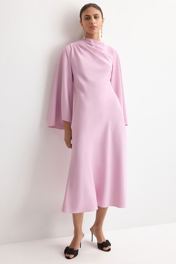 Flared-Sleeve Satin Dress from Mango